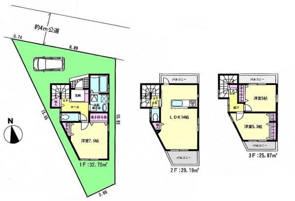 Floor plan. 31,800,000 yen, 3LDK, Land area 73.64 sq m , Building area 87.76 sq m