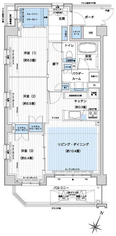 Floor: 3LDK + WIC + TR, the occupied area: 71.52 sq m