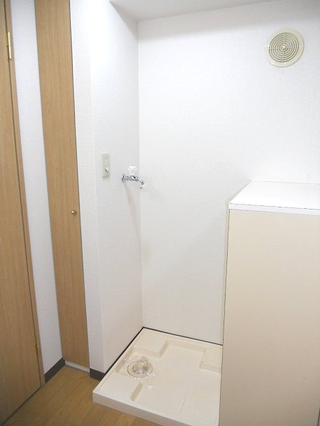 Washroom. There is storage room washing machine