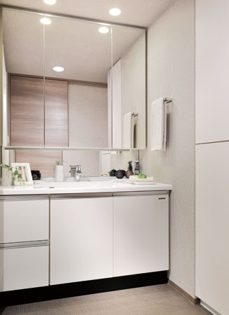 Bathing-wash room.  [bathroom] Wash bowl, Also easy to clean in the seamless counter-integrated. Minimize the occurrence of such mold, When also beautifully clean keep up. (Model Room 70A type)