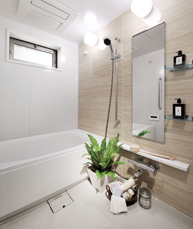 Bathing-wash room.  [Bathroom] Bathroom to heal fatigue of the day. On the floor, Easy to dry, Floor the adoption of non-slip mosaic pattern. With less dirt, It is easy to clean. (Model Room 70A type)