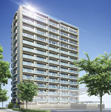 Buildings and facilities. Educational area ・ Urawa-ku, Tokiwa. Stylish of will become a new symbol 14-storey Total units 69 units of town this building, In all houses facing south, That the south side of the view is opened is a big attraction, along with educational area. Making the most of the all households south-facing benefits, Adopt a glass handrail to capture the sunlight in the dwelling unit on the balcony, It is likely to be able to feel fully the brightness and airy. (Exterior CG)