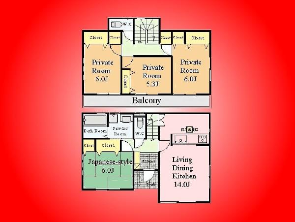 Floor plan. 56,800,000 yen, 4LDK, Land area 107.27 sq m , Building area 95.22 sq m