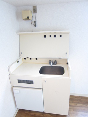 Kitchen. It is a mini kitchen with fridge