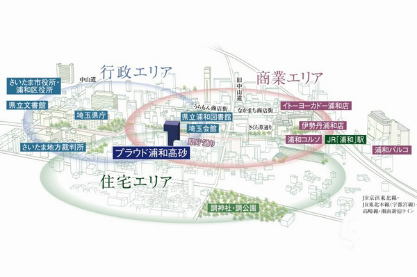 Area conceptual view (which was drawn on the basis of the map and aerial photographs, The scale of the building ・ Orientation ・ direction ・ In fact a slightly different height, etc.)
