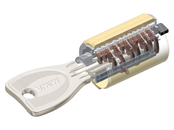 Security.  [Cylinder lock (reversible type)] Cylinder lock with the front door of each dwelling unit is, To achieve the number of key differences between the 100 billion ways, Even stronger own crime prevention design to incorrect lock picking, etc.. The key has adopted a smooth dimple key of insertion and removal. (Conceptual diagram)