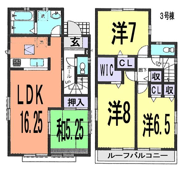 Floor plan. (3 Building), Price 32,800,000 yen, 4LDK, Land area 98.75 sq m , Building area 99.36 sq m
