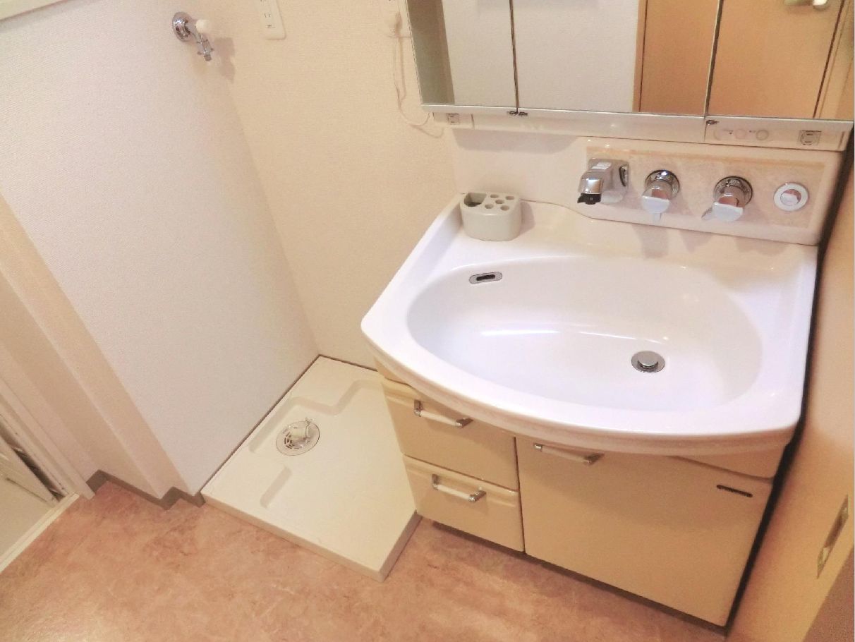Washroom. Wash basin with shampoo dresser ・ With a three-sided mirror