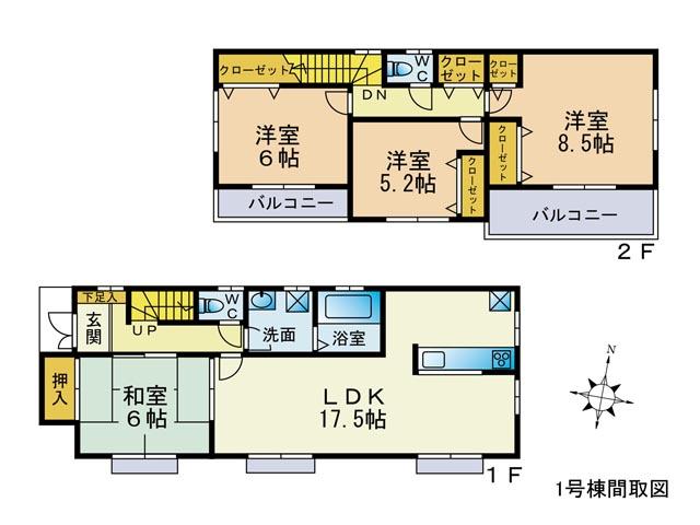 Floor plan. (1 Building), Price 25,800,000 yen, 4LDK, Land area 170.3 sq m , Building area 101.85 sq m