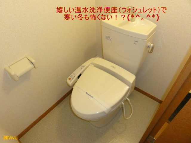 Toilet. It is with warm water washing toilet seat.