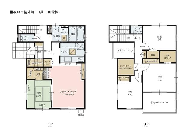Floor plan.  [10 Building floor plan] Stroller and outdoor adjacent to the entrance ・ Gardening supplies Maeru storage. Since the dirt floor space rain of sunrise entering also not worried. 