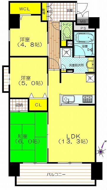 Floor plan. 3LDK, Price 12.5 million yen, Occupied area 68.63 sq m , Recommend 3LDK on the balcony area 10.62 sq m family