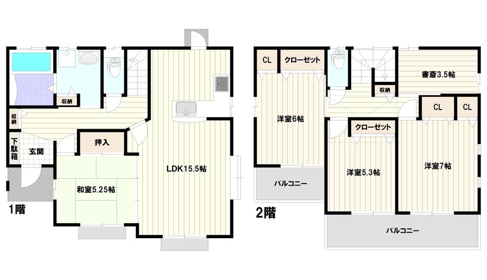 Floor plan. 38,300,000 yen, 4LDK + S (storeroom), Land area 129.71 sq m , Floor plan of the building area 106.61 sq m spacious 4LDK + S.
