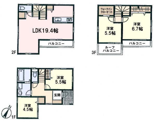 Floor plan. 33,800,000 yen, 4LDK, Land area 65.38 sq m , Building area 99.63 sq m