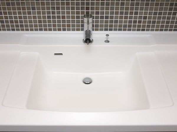 Bathing-wash room.  [Wash bowl integrated artificial marble counter] Artificial marble bowl adoption of seamless counter integrally molded. Also easy daily care in beautiful form.