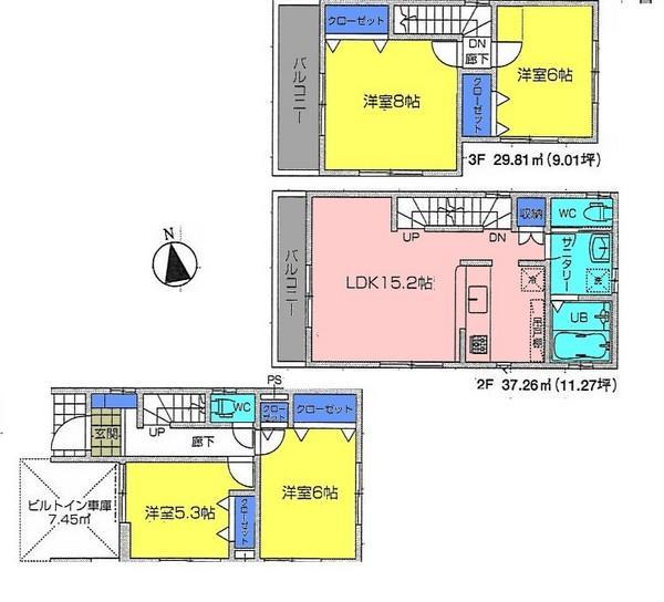 Floor plan. 36,800,000 yen, 4LDK, Land area 80.63 sq m , Building area 105.15 sq m