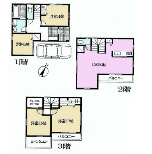 Floor plan. 33,800,000 yen, 4LDK, Land area 65.38 sq m , Building area 99.63 sq m
