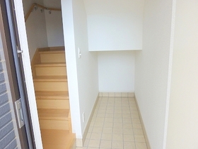 Entrance. There is a put space luggage to the stairs back. 