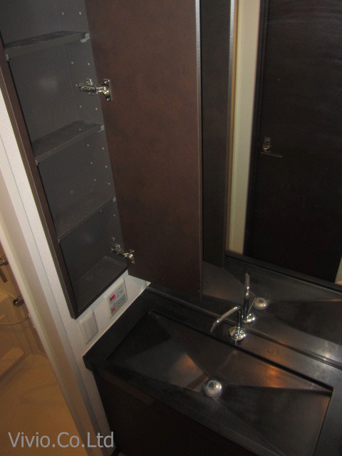 Washroom. Stylish wash basin Wall store also has been enhanced