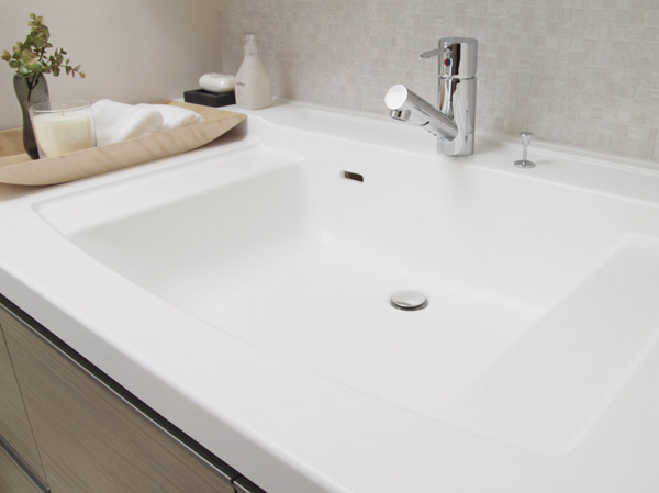 Bathing-wash room.  [Bowl-integrated counter] With less dirt because there is no bowl and the top of the seam, Stylish bathroom vanity.