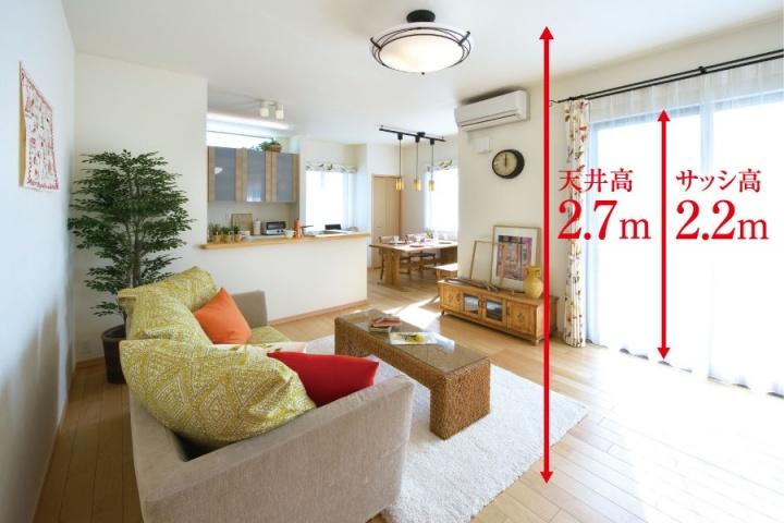 Living. Bright living space of the ceiling height 2.7M