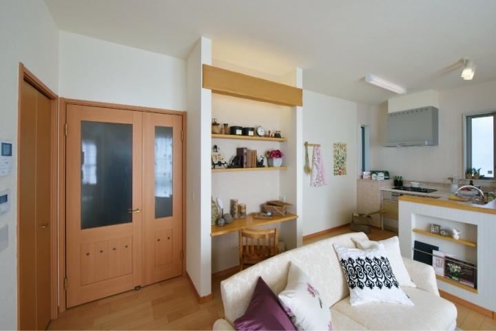 Model house photo. Storage counter look like interior