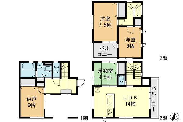 Floor plan. 29,800,000 yen, 3LDK + S (storeroom), Land area 70.84 sq m , Building area 110.13 sq m