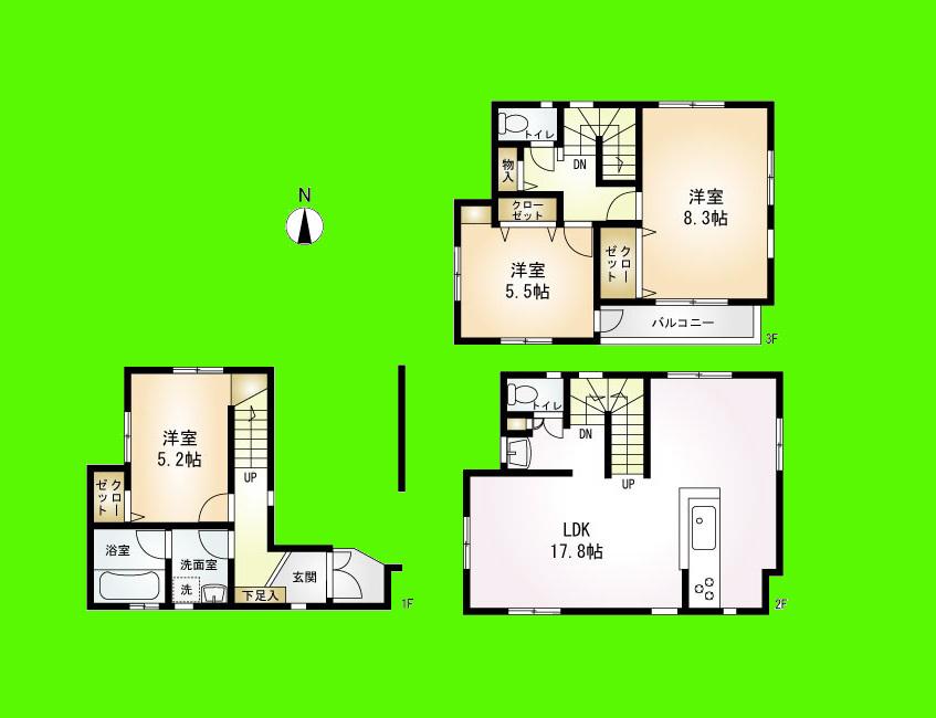 Floor plan. 30,800,000 yen, 3LDK, Land area 67.79 sq m , Building area 107.32 sq m