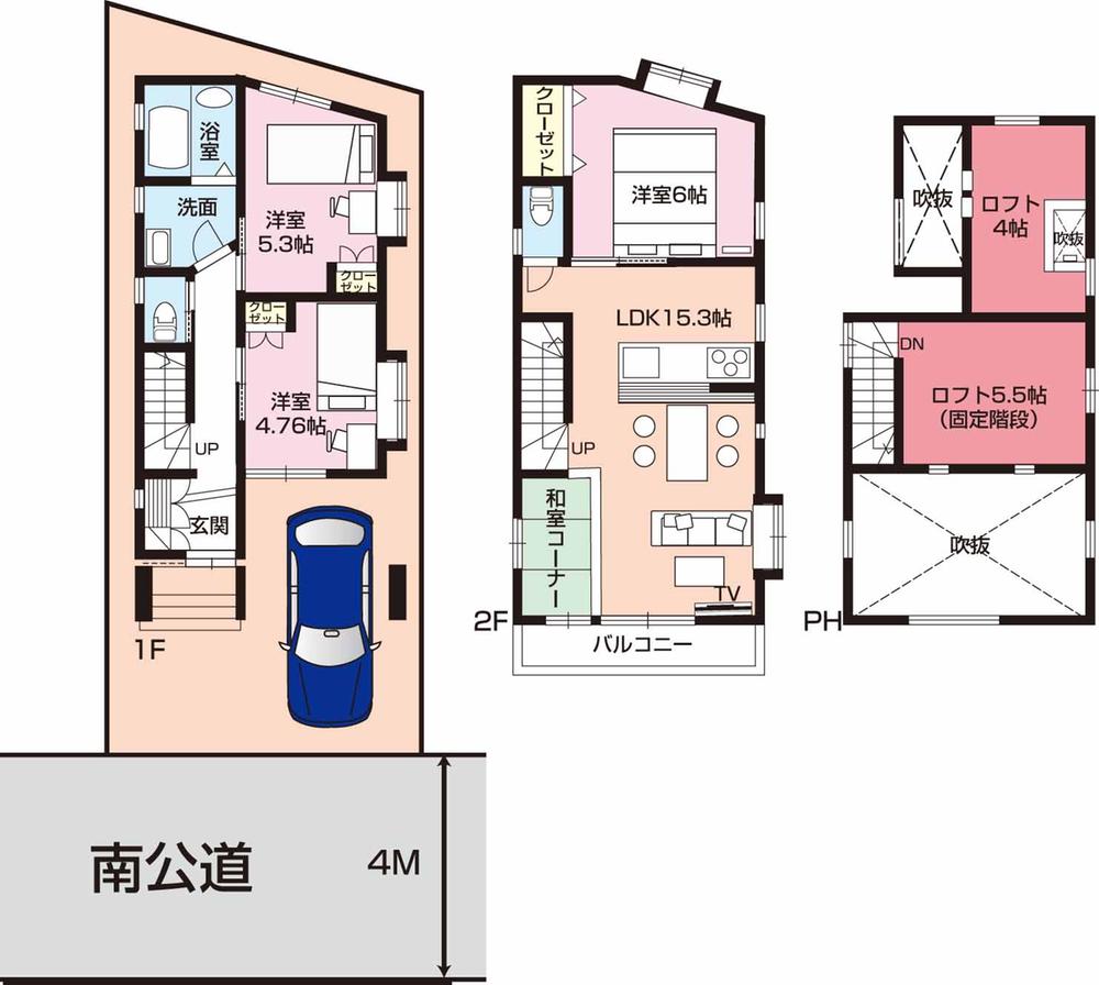 Building plan example (Perth ・ appearance). Building plan example building price 18 million yen, Building area 99.04 sq m