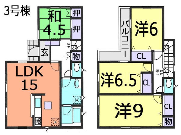 Floor plan. (3 Building), Price 28.8 million yen, 4LDK, Land area 120.11 sq m , Building area 97.2 sq m
