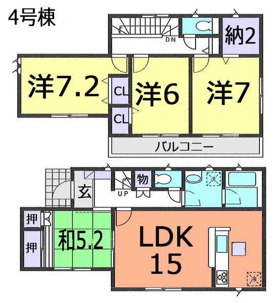 Floor plan. (4 Building), Price 28.8 million yen, 4LDK+S, Land area 120.11 sq m , Building area 97.19 sq m