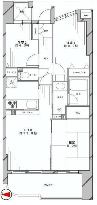 Floor plan. 3LDK, Price 22,800,000 yen, Occupied area 60.56 sq m , Why do not you start a new life at the station a 5-minute walk balcony area 9.46 sq m 2 floor of daily life more convenient !! renovation apartment with after-sales service guarantee. It is ready-to-move-in. Parking there is one empty (12 / 7 currently)