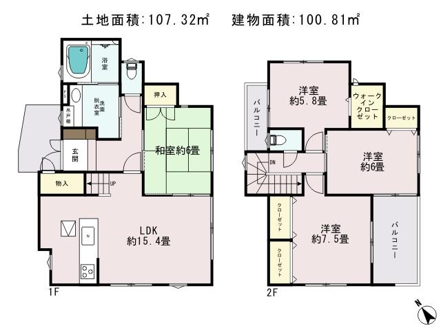 Floor plan. 39,800,000 yen, 4LDK, Land area 107.32 sq m , Building area 100.81 sq m floor plan