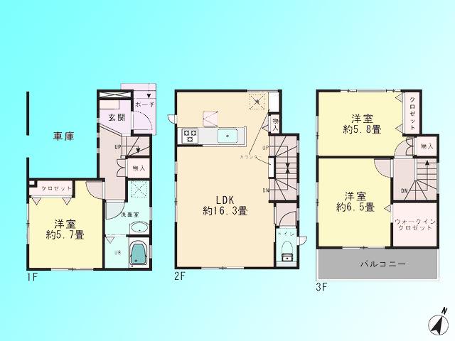 Floor plan. 26,800,000 yen, 3LDK, Land area 56.48 sq m , Building area 96.25 sq m