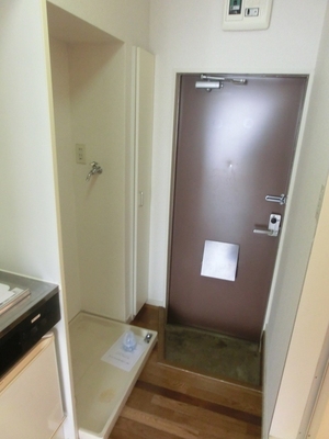 Entrance. Washing machine in the room with a waterproof bread