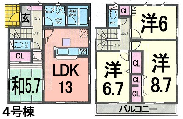 Floor plan. (4 Building), Price 25,800,000 yen, 4LDK, Land area 113.17 sq m , Building area 92.33 sq m
