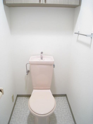 Toilet. Is housed and towels over a handy toilet