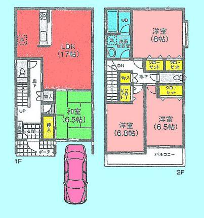 Floor plan. (Building 2), Price 48,100,000 yen, 4LDK, Land area 100.11 sq m , Building area 113.02 sq m