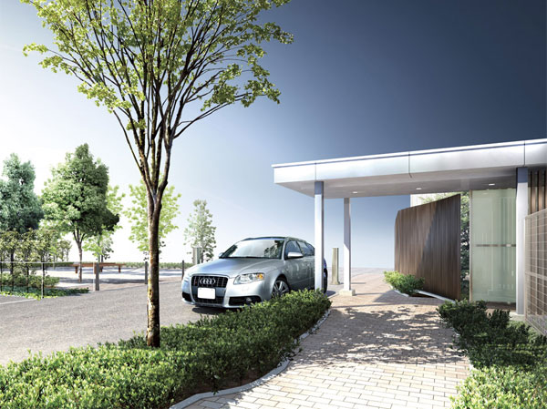 Shared facilities.  [Sub Entrance] Sub entrance, Nestled fused the design and functionality. Eaves overhanging porte-cochere is reminiscent of that of the hotel. Try a neat bow when you invite people into the mansion. Such a feeling has been put finish of detail. (Rendering CG)