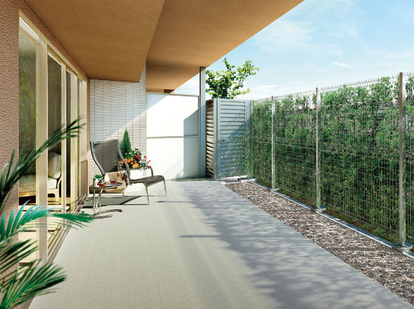 South-facing first floor dwelling unit, B3t type of terrace ・ Service Terrace Rendering. South side is also good or positive for the road and the regatta stadium