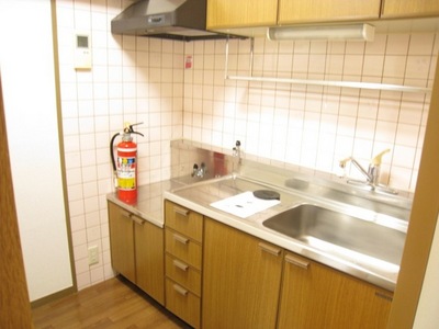 Kitchen. Two-burner gas stove installation Allowed convenient single lever