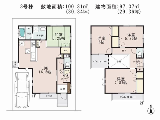 Floor plan. 50,720,000 yen, 4LDK, Land area 100.31 sq m , Building area 97.07 sq m