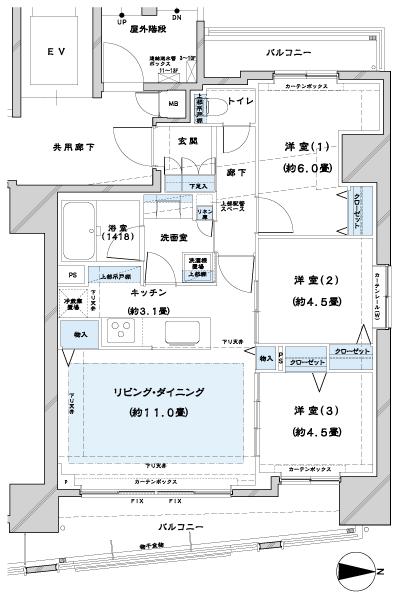 Floor: 3LDK, occupied area: 65 sq m