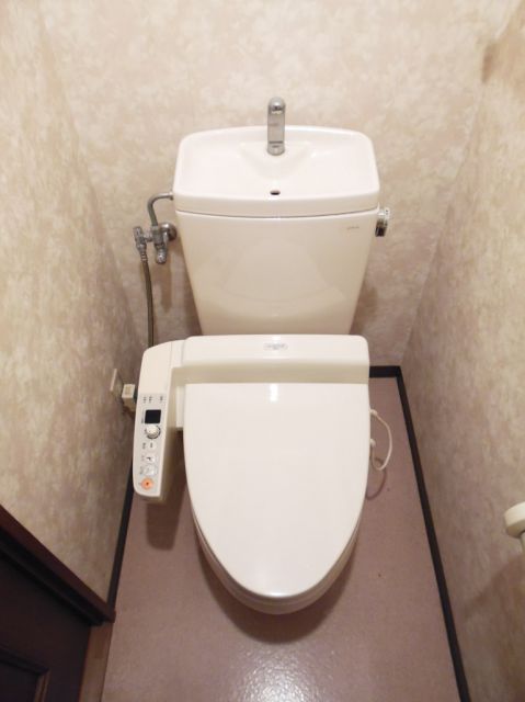 Toilet. There is toilet with shower!