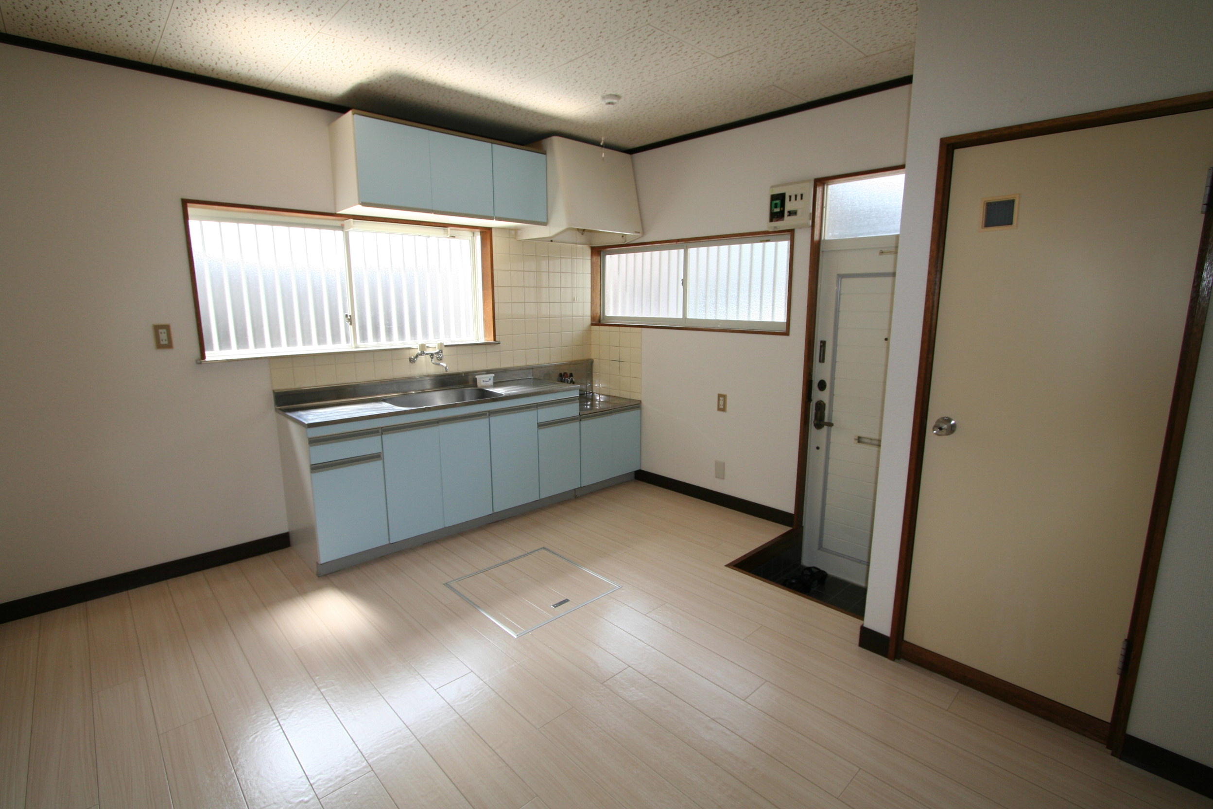 Entrance. It seems beyond recognition in a blue sheet. Cute.