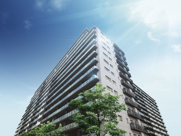 Features of the building.  [appearance] Residence of sparkle to presage a new life (Exterior view) ※ Rendering of the web is slightly different from the case which was raised to draw based on the partition of the planning stage. Also, It has been omitted for details, and equipment such as shape.  ※ Trees such as the on-site is what drew the image of the location after you've grown. Also, Shades of leaves and flowers, Tree form such as might actually differ slightly from. It should be noted, Since the planting 栽計 images are subject to change, Please note.