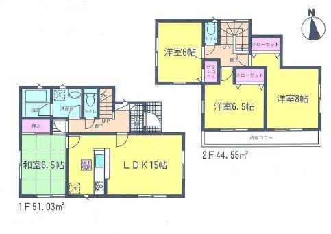 Floor plan. (6 Building), Price 38,800,000 yen, 4LDK, Land area 100.1 sq m , Building area 95.58 sq m