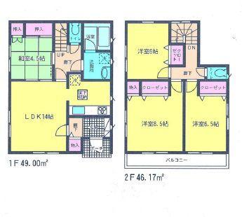 Floor plan. (Building 2), Price 41,800,000 yen, 4LDK, Land area 100.1 sq m , Building area 95.17 sq m