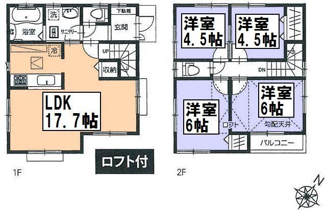 Floor plan. (3 Building), Price 34,800,000 yen, 4LDK, Land area 120.71 sq m , Building area 87.76 sq m