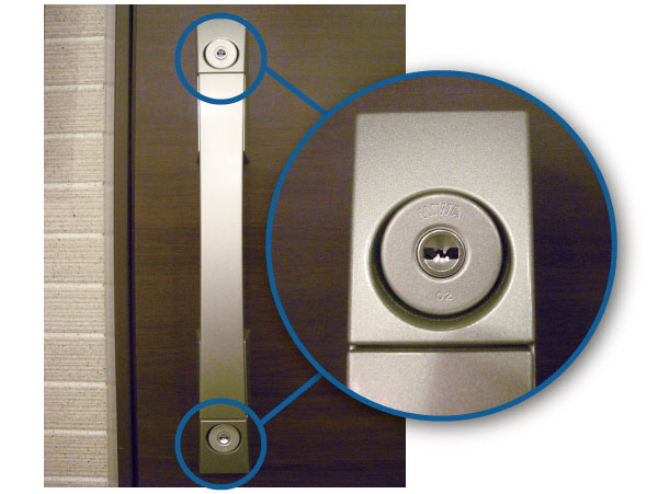Security.  [Double Rock] It has extended security effect in the double lock provided with a keyhole in two places of the entrance door. (Same specifications)